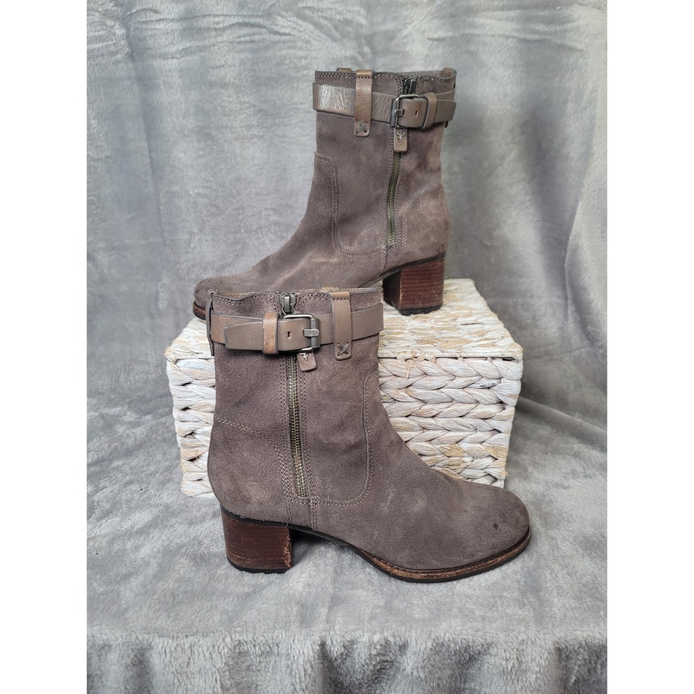 Trask Madison Suede Buckle Ankle Boots Brown Waterproof Edgy Moto 7.5M Lug Sole